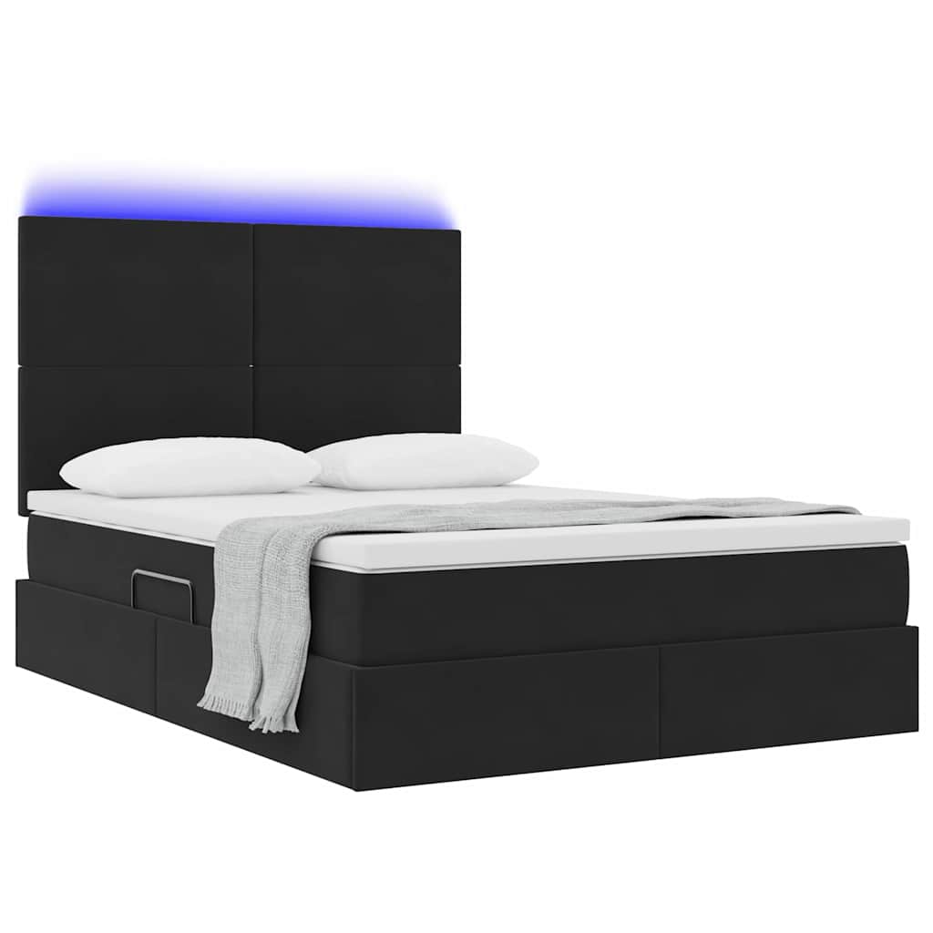 Κρεβάτι με αποθηκευτικό χώρο και LED Μαύρο 140 x 190 cm Βελούδο - Pakobazaar