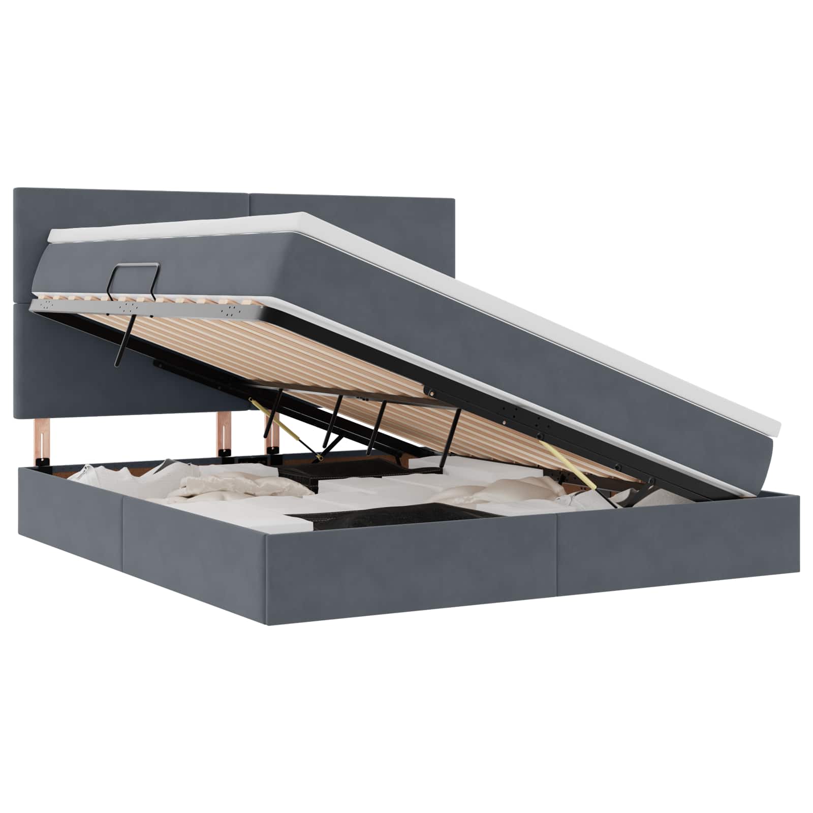 Κρεβάτι με αποθηκευτικό χώρο και LED Σκούρο Γκρι 160 x 200 cm - Pakobazaar