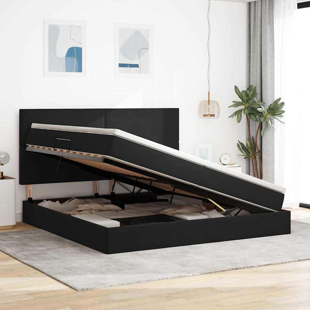 Κρεβάτι με αποθηκευτικό χώρο και LED Μαύρο 200 x 200 cm Βελούδο - Pakobazaar