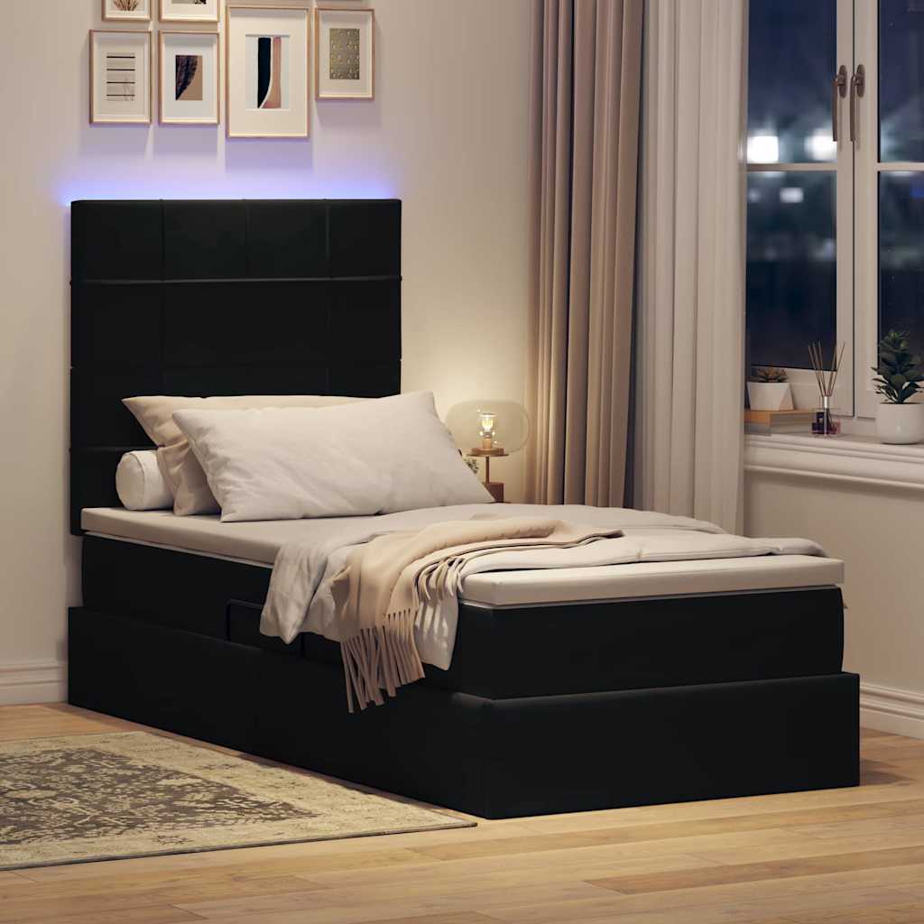 Κρεβάτι με αποθηκευτικό χώρο και LED Μαύρο 90 x 190 cm Βελούδο - Pakobazaar
