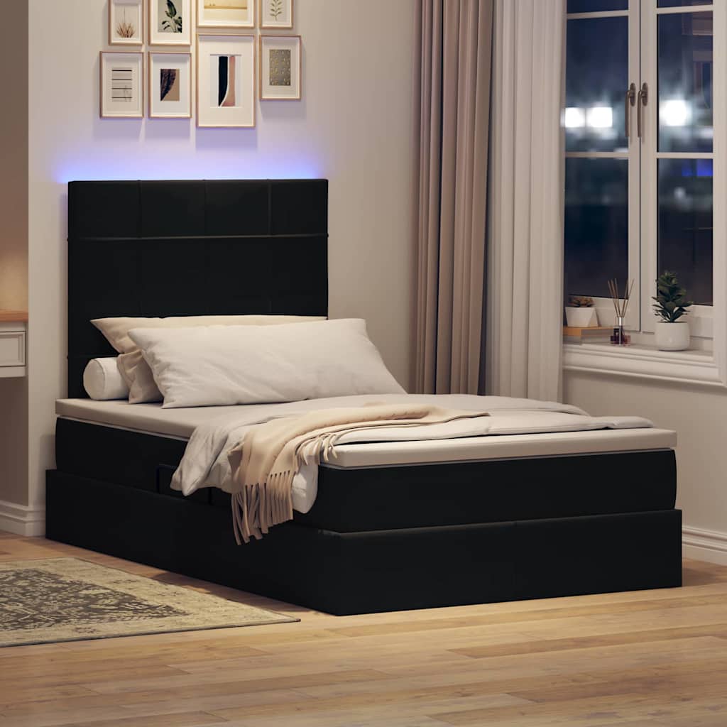 Κρεβάτι με αποθηκευτικό χώρο και LED Μαύρο 120 x 190 cm Βελούδο - Pakobazaar