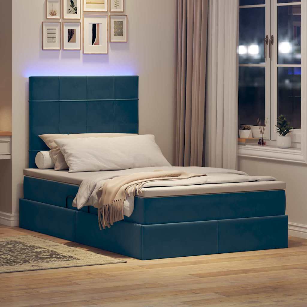 Κρεβάτι με αποθηκευτικό χώρο και LED Μπλε 120 x 190 cm Βελούδο - Pakobazaar