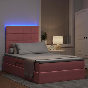 LED Κρεβάτι αποθήκευσης με στρώμα Ροζ 120 x 190 cm Βελούδο - Pakobazaar