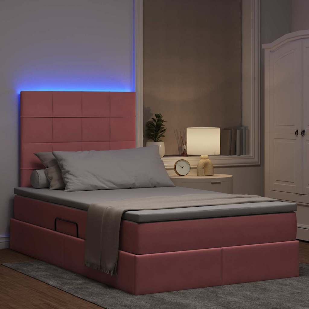Κρεβάτι με αποθηκευτικό χώρο και LED Ροζ 120 x 200 cm Βελούδο - Pakobazaar