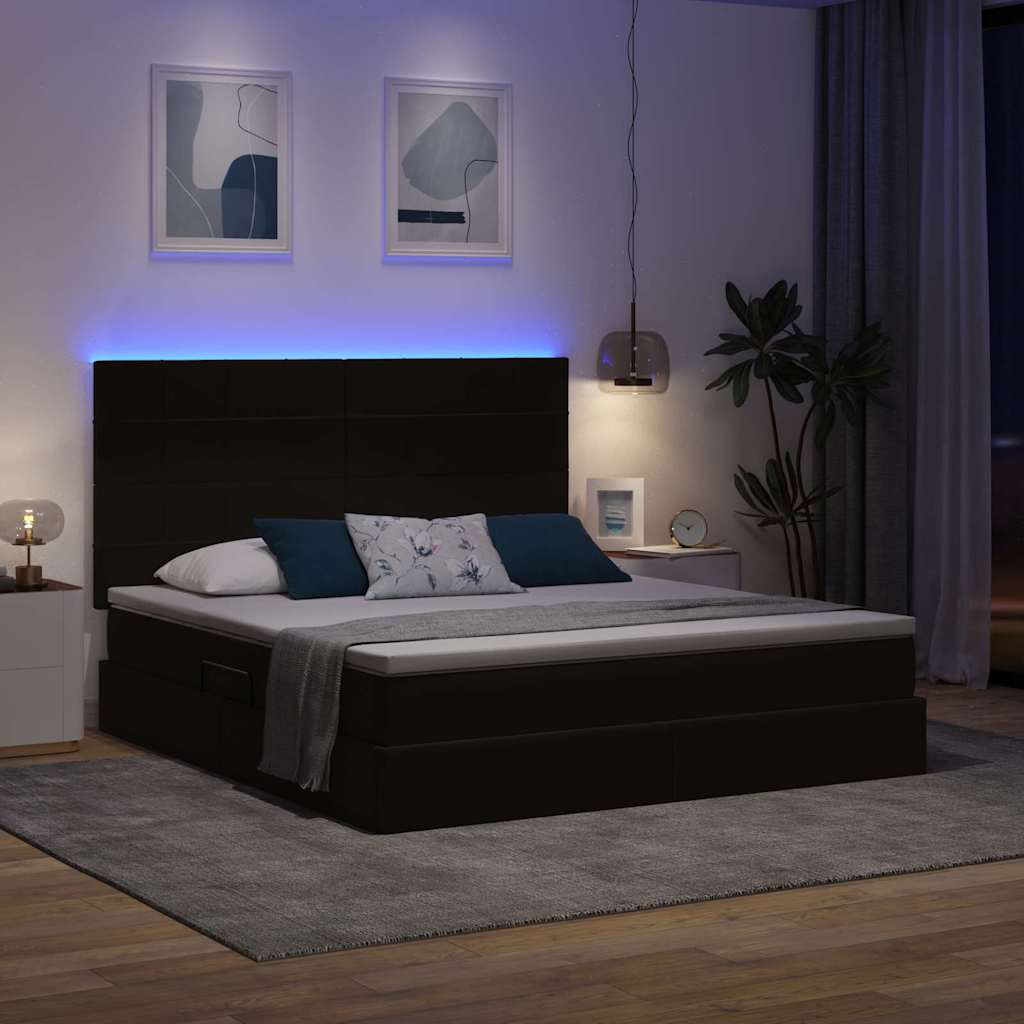 Κρεβάτι με αποθηκευτικό χώρο και LED Μαύρο 160 x 200 cm Βελούδο - Pakobazaar