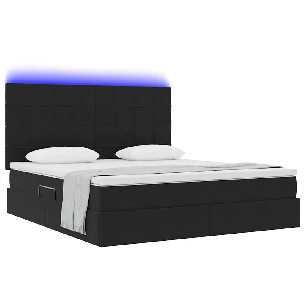 Κρεβάτι με αποθηκευτικό χώρο και LED Μαύρο 160 x 200 cm Βελούδο - Pakobazaar