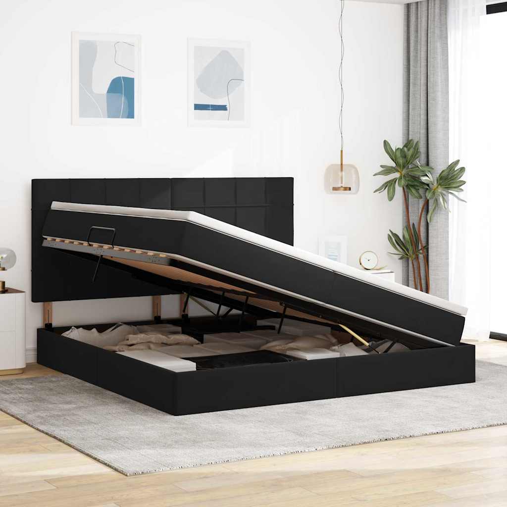 Κρεβάτι με αποθηκευτικό χώρο και LED Μαύρο 200 x 200 cm Βελούδο - Pakobazaar