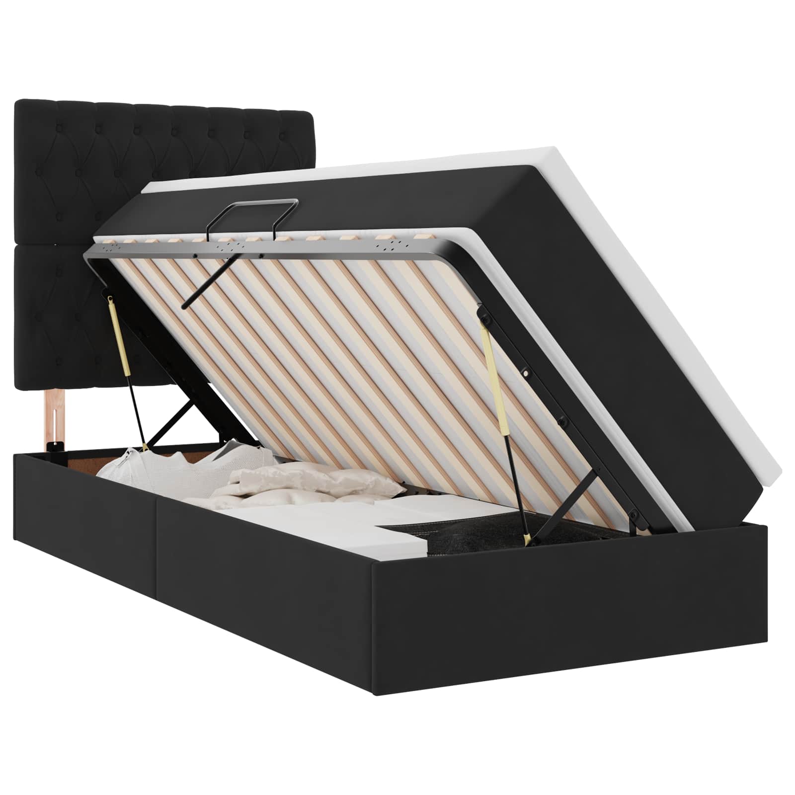Κρεβάτι με αποθηκευτικό χώρο και LED Μαύρο 90 x 190 cm Βελούδο - Pakobazaar