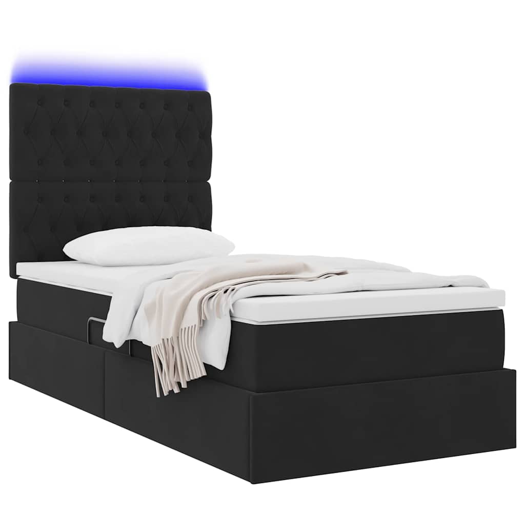 Κρεβάτι με αποθηκευτικό χώρο και LED Μαύρο 90 x 190 cm Βελούδο - Pakobazaar