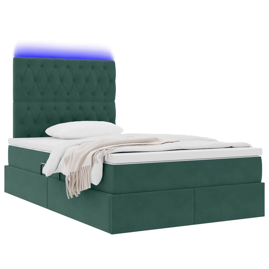 LED Κρεβάτι αποθήκευσης με στρώμα Σκούρο Πράσινο 120 x 190 cm - Pakobazaar