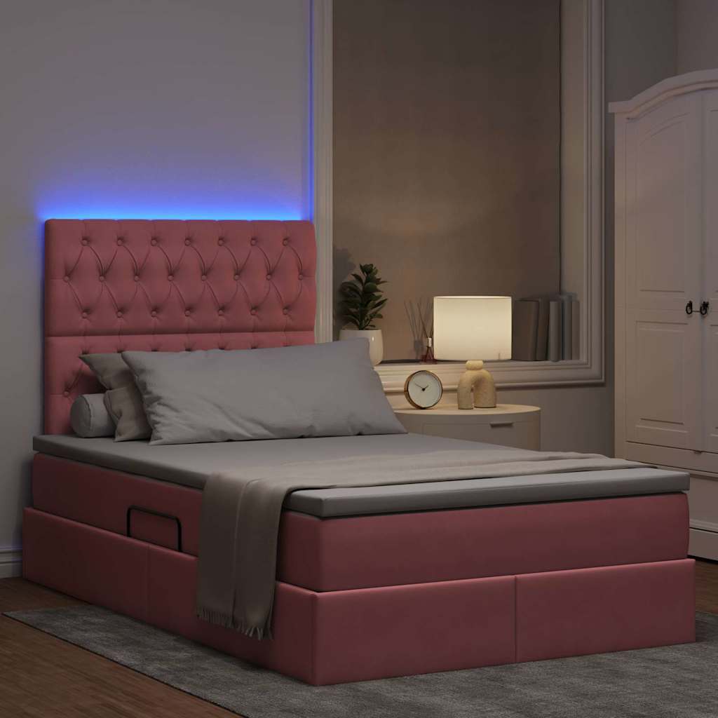 LED Κρεβάτι αποθήκευσης με στρώμα Ροζ 120 x 190 cm Βελούδο - Pakobazaar