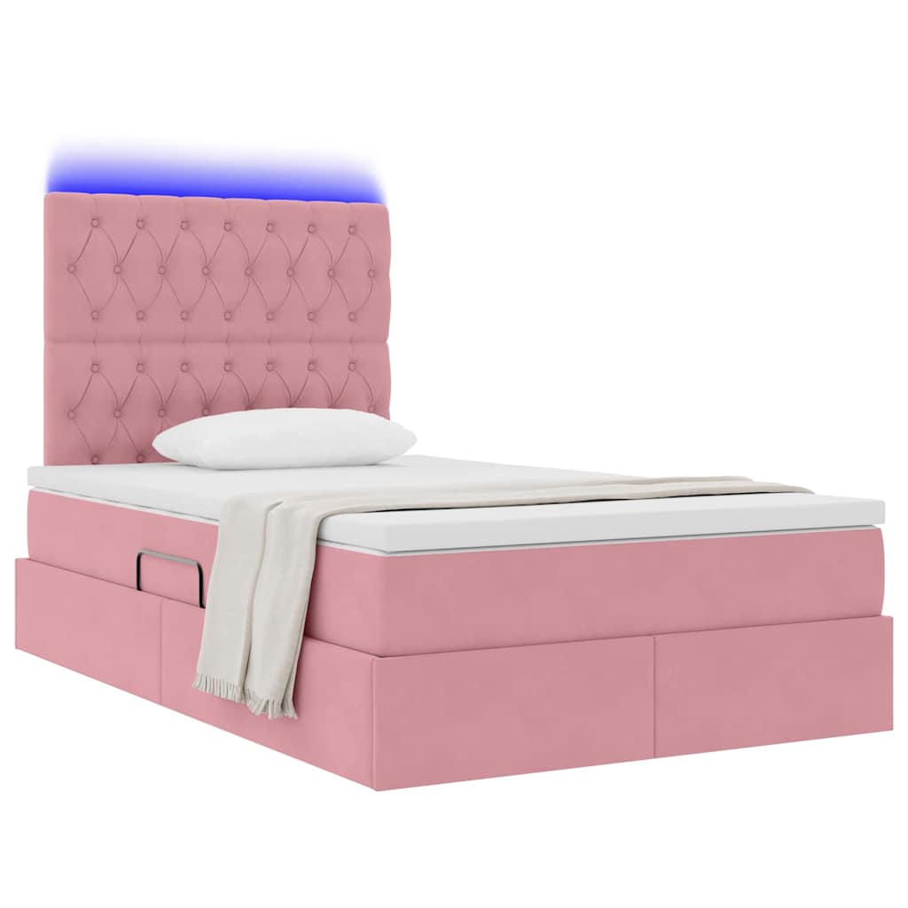 LED Κρεβάτι αποθήκευσης με στρώμα Ροζ 120 x 190 cm Βελούδο - Pakobazaar
