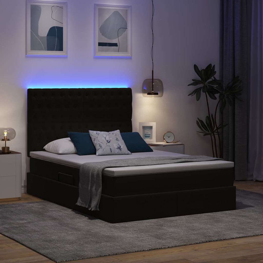 Κρεβάτι με αποθηκευτικό χώρο και LED Μαύρο 140 x 200 cm Βελούδο - Pakobazaar