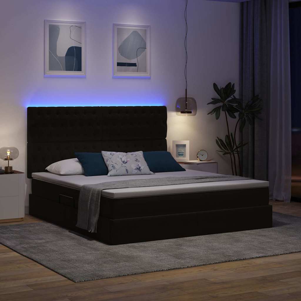 Κρεβάτι με αποθηκευτικό χώρο και LED Μαύρο 160 x 200 cm Βελούδο - Pakobazaar