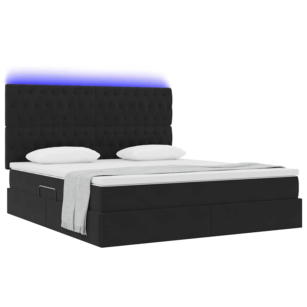 Κρεβάτι με αποθηκευτικό χώρο και LED Μαύρο 160 x 200 cm Βελούδο - Pakobazaar
