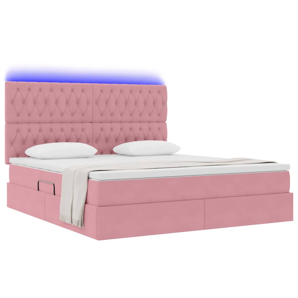 LED Κρεβάτι αποθήκευσης με στρώμα Ροζ 180 x 200 cm Βελούδο