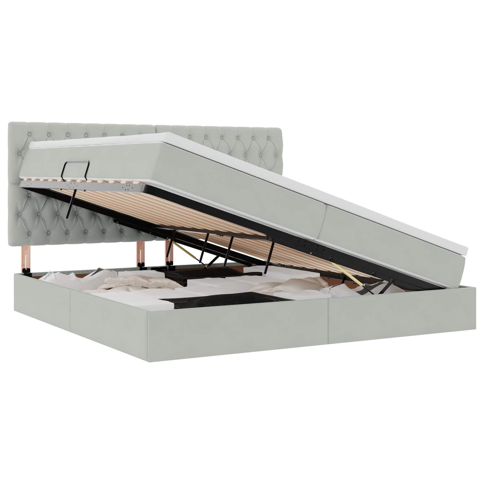 Κρεβάτι με αποθηκευτικό χώρο και LED Ανοιχτό γκρι 200 x 200 cm - Pakobazaar