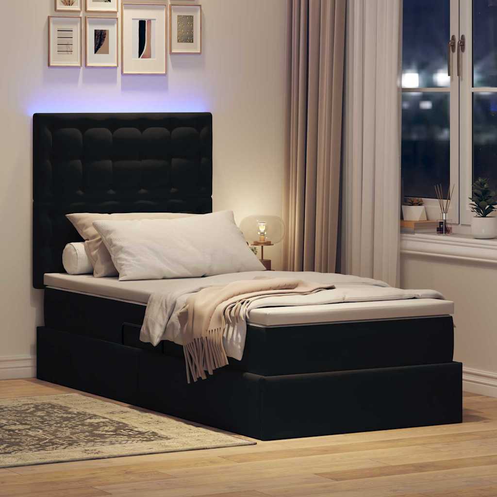 Κρεβάτι με αποθηκευτικό χώρο και LED Μαύρο 90 x 190 cm Βελούδο - Pakobazaar