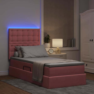 Κρεβάτι με αποθηκευτικό χώρο και LED Ροζ 90 x 190 cm Βελούδο - Pakobazaar