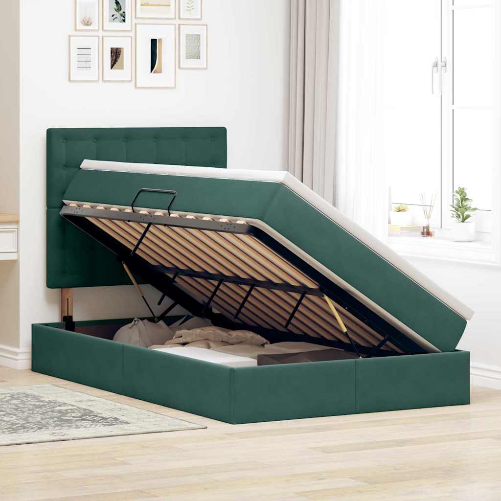 Κρεβάτι με αποθηκευτικό χώρο και LED Σκούρο Πράσινο Βελούδο - Pakobazaar