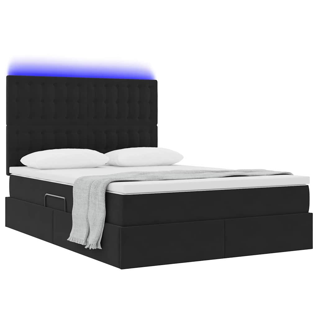 Κρεβάτι με αποθηκευτικό χώρο και LED Μαύρο 140 x 190 cm Βελούδο - Pakobazaar