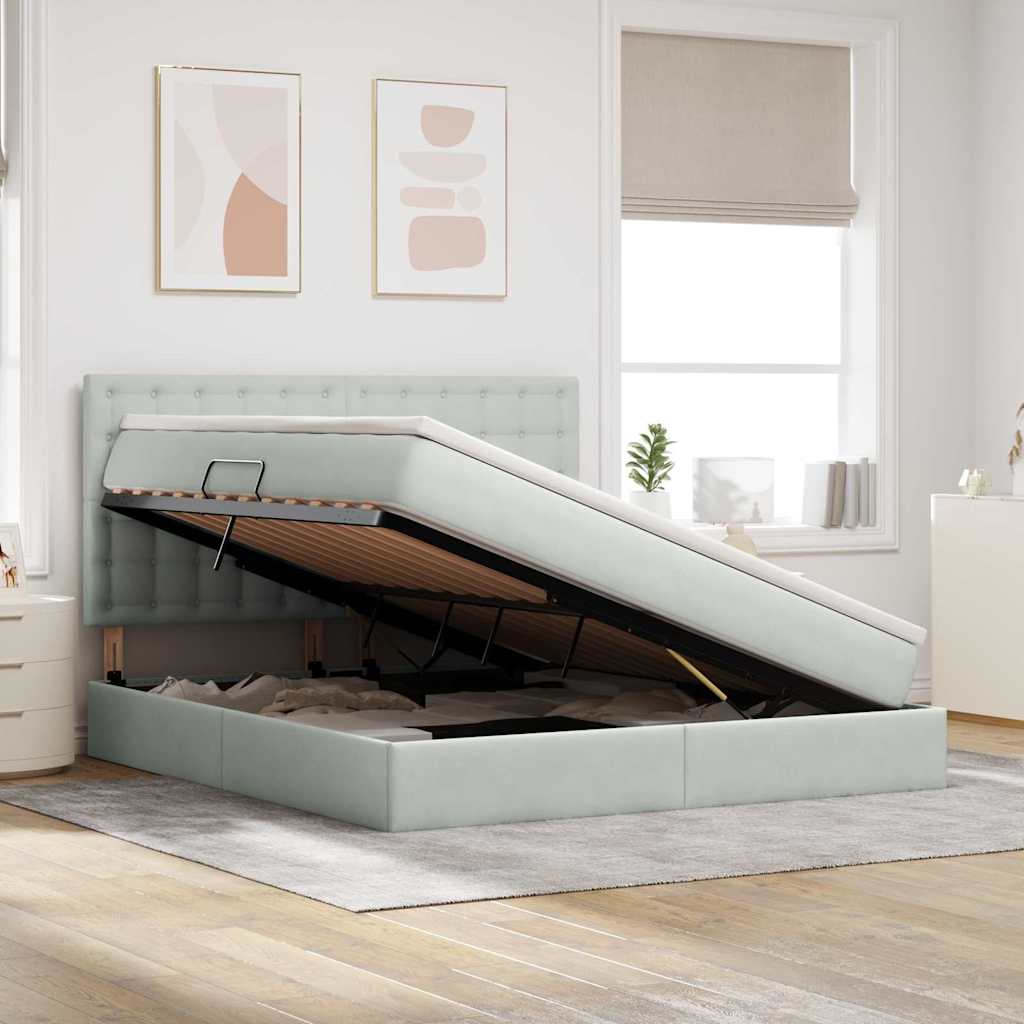 Κρεβάτι με αποθηκευτικό χώρο και LED Ανοιχτό γκρι 160 x 200 cm - Pakobazaar