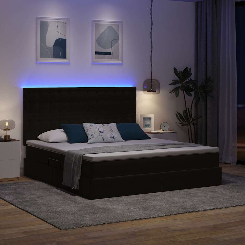 Κρεβάτι με αποθηκευτικό χώρο και LED Μαύρο 160 x 200 cm Βελούδο - Pakobazaar