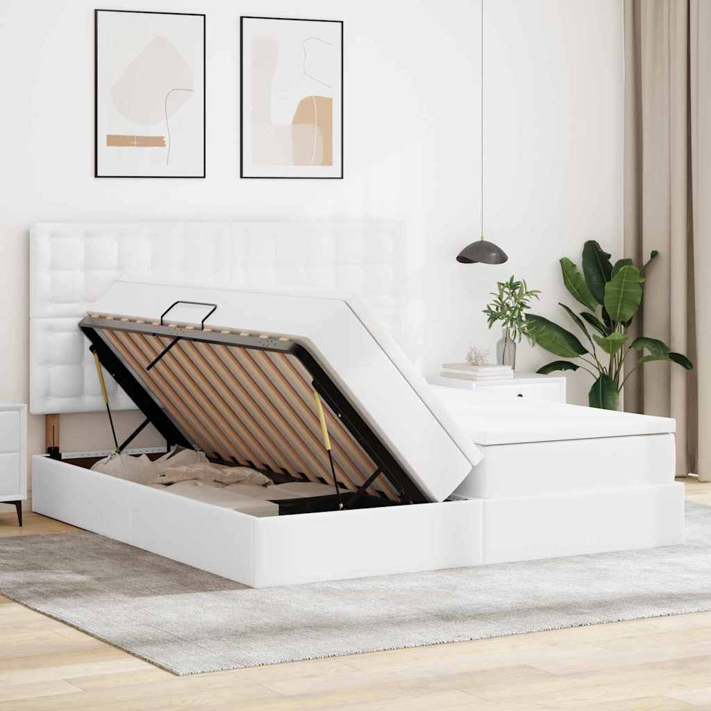 Κρεβάτι με αποθηκευτικό χώρο και LED Καθαρό Λευκό 200 x 200 cm - Pakobazaar
