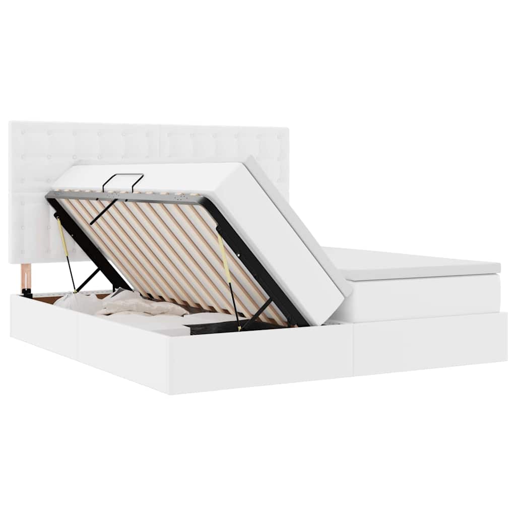 Κρεβάτι με αποθηκευτικό χώρο και LED Καθαρό Λευκό 200 x 200 cm - Pakobazaar