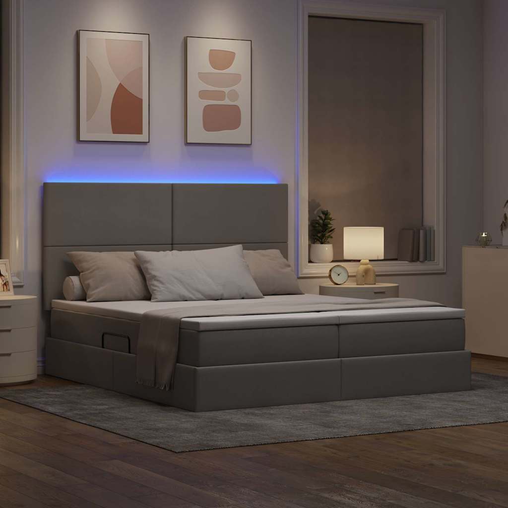 Κρεβάτι με φώτα λωρίδας LED Taupe 180 x 200 cm ύφασμα - Pakobazaar