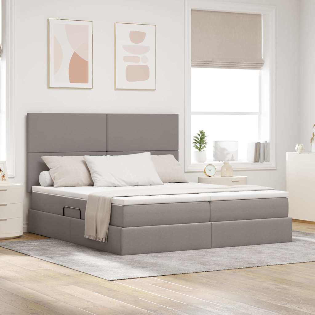 Κρεβάτι με φώτα λωρίδας LED Taupe 200 x 200 cm ύφασμα - Pakobazaar