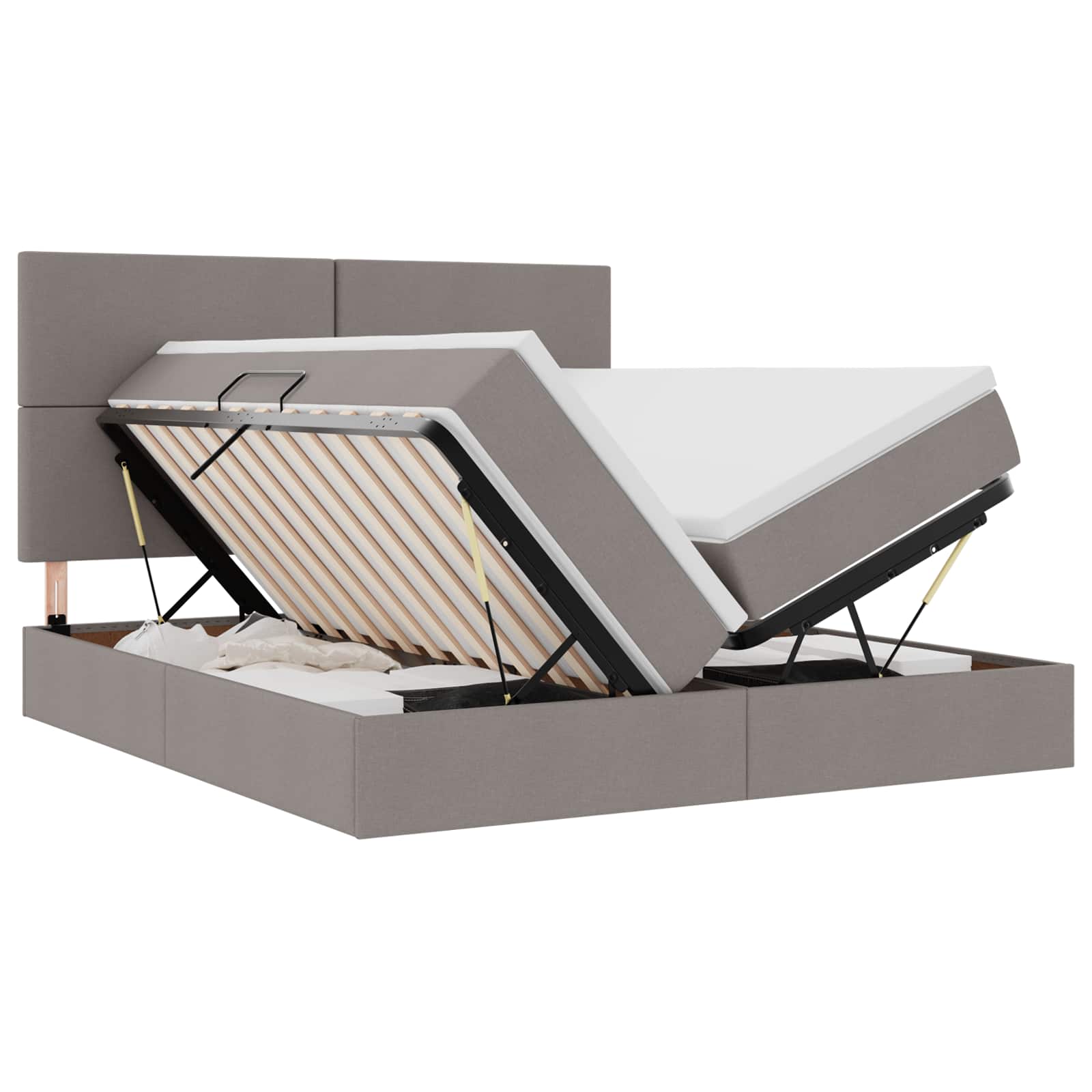 Κρεβάτι με φώτα λωρίδας LED Taupe 200 x 200 cm ύφασμα - Pakobazaar