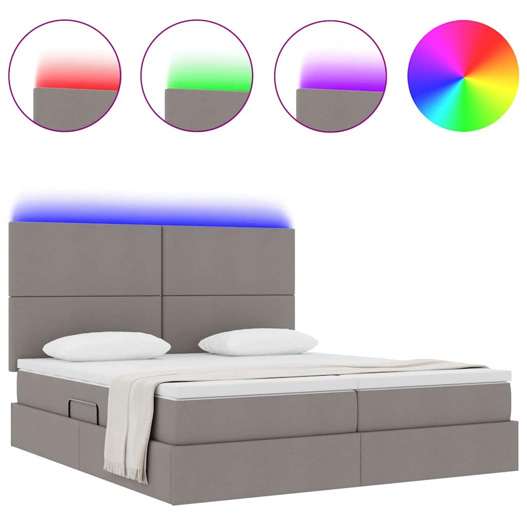 Κρεβάτι με φώτα λωρίδας LED Taupe 200 x 200 cm ύφασμα - Pakobazaar