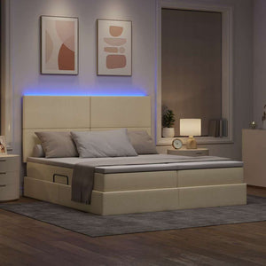 Κρεβάτι με φώτα λωρίδας LED Κρέμ 200 x 200 cm ύφασμα - Pakobazaar