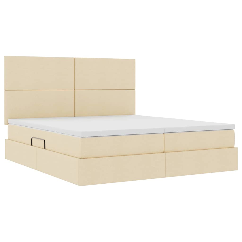 Κρεβάτι με φώτα λωρίδας LED Κρέμ 200 x 200 cm ύφασμα - Pakobazaar