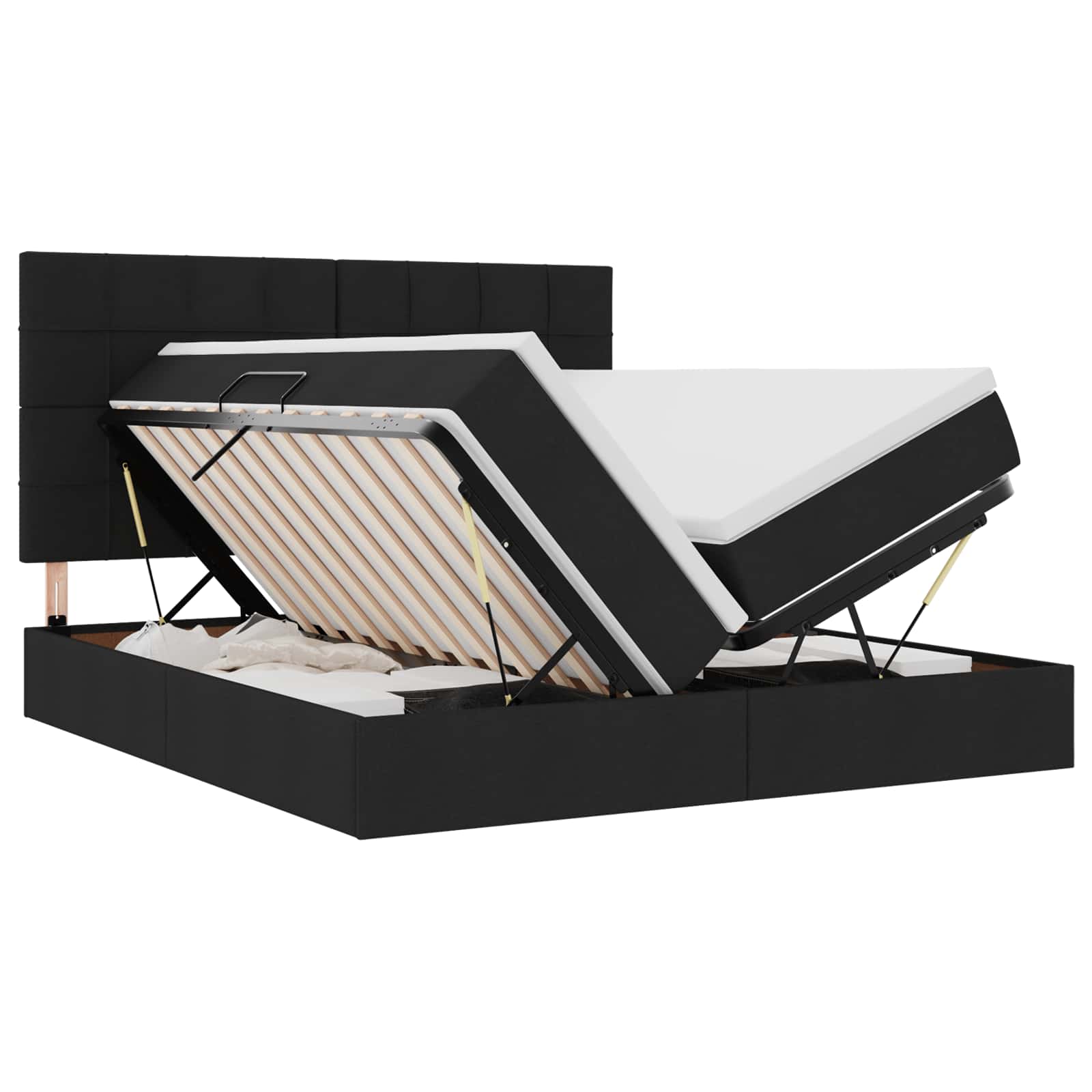 Κρεβάτι με φώτα λωρίδας LED Μαύρο 200 x 200 cm ύφασμα - Pakobazaar