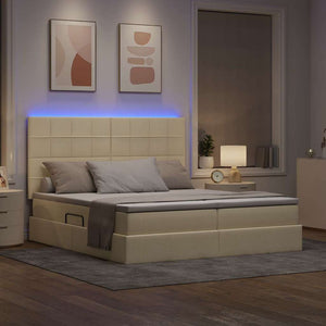 Κρεβάτι με φώτα λωρίδας LED Κρέμ 200 x 200 cm ύφασμα - Pakobazaar