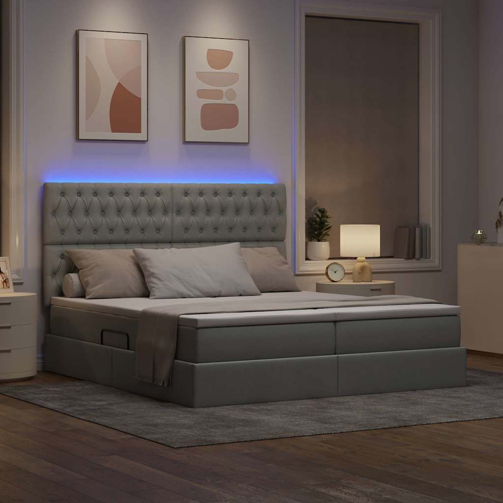 Κρεβάτι με φώτα λωρίδας LED Ανοιχτό γκρι 180 x 200 cm ύφασμα - Pakobazaar