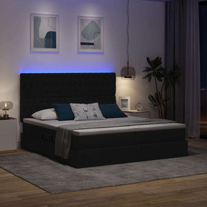 Κρεβάτι με φώτα λωρίδας LED Μαύρο 200 x 200 cm ύφασμα - Pakobazaar