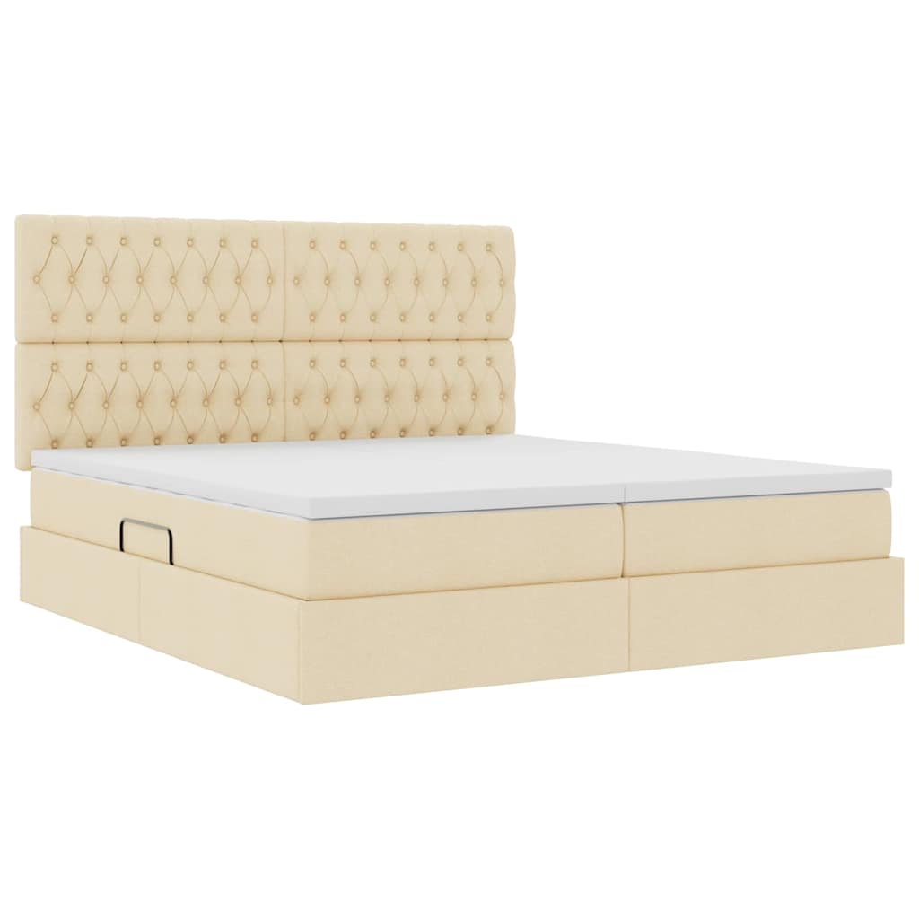 Κρεβάτι με φώτα λωρίδας LED Κρέμ 200 x 200 cm ύφασμα - Pakobazaar