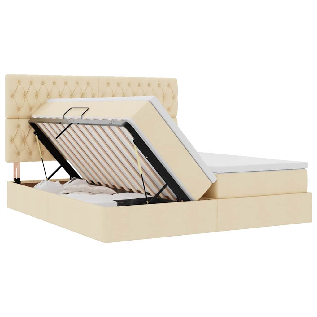 Κρεβάτι με φώτα λωρίδας LED Κρέμ 200 x 200 cm ύφασμα - Pakobazaar