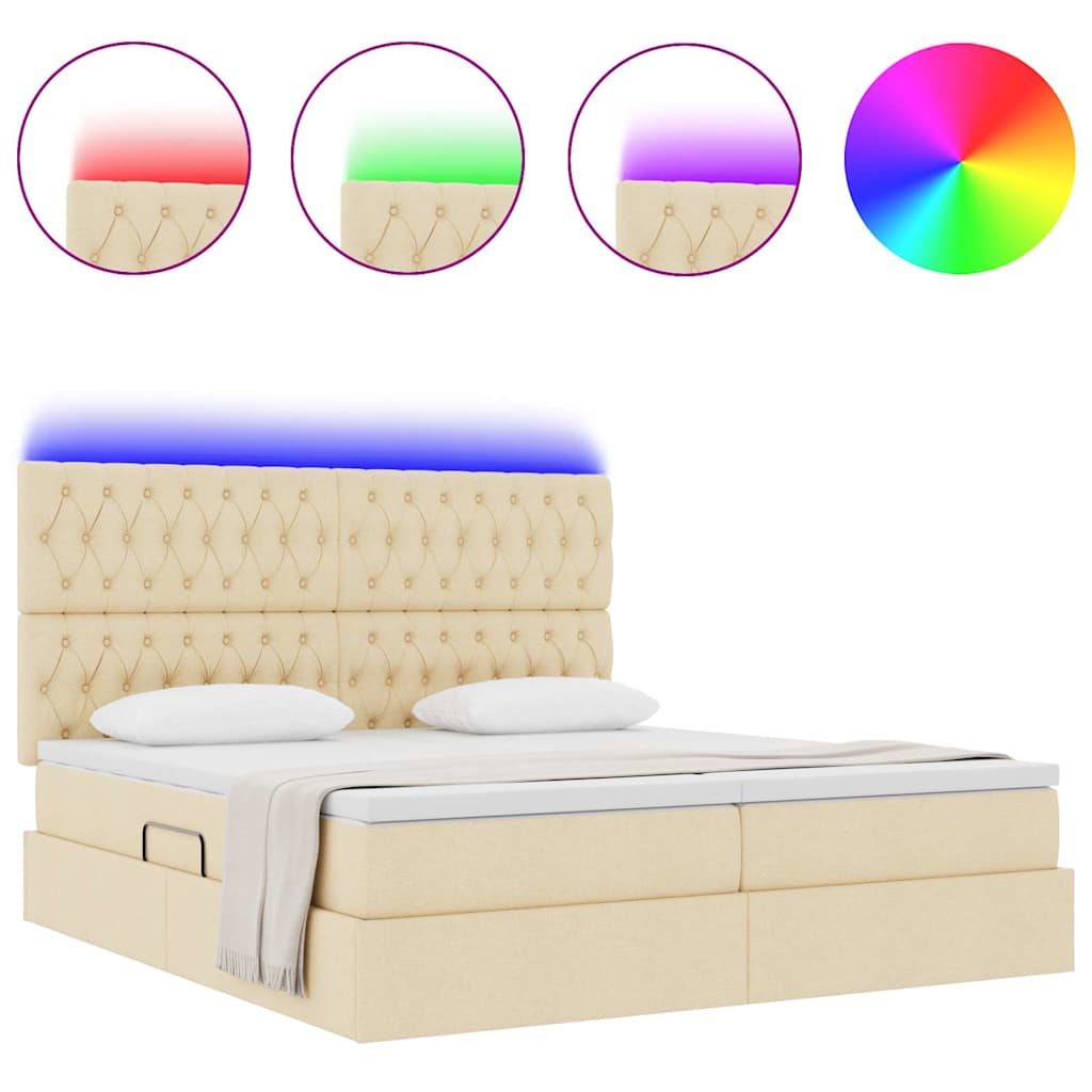 Κρεβάτι με φώτα λωρίδας LED Κρέμ 200 x 200 cm ύφασμα - Pakobazaar