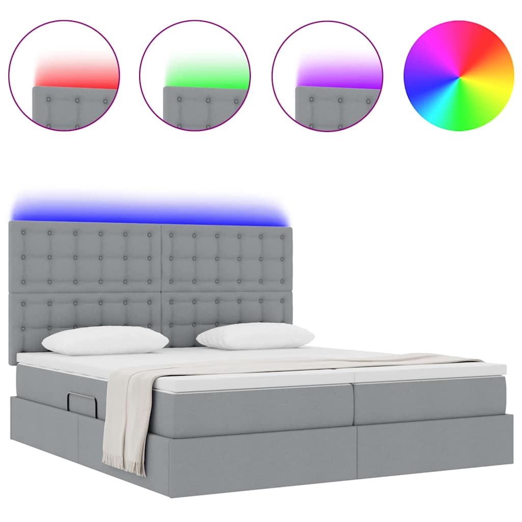 Κρεβάτι με φώτα λωρίδας LED Ανοιχτό γκρι 180 x 200 cm ύφασμα - Pakobazaar