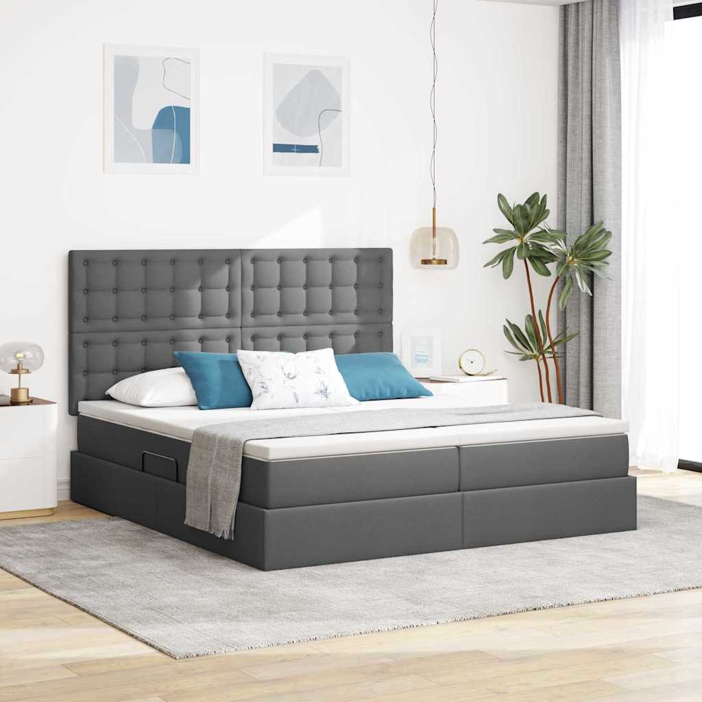 Κρεβάτι με φώτα λωρίδας LED Σκούρο Γκρι 180 x 200 cm ύφασμα - Pakobazaar