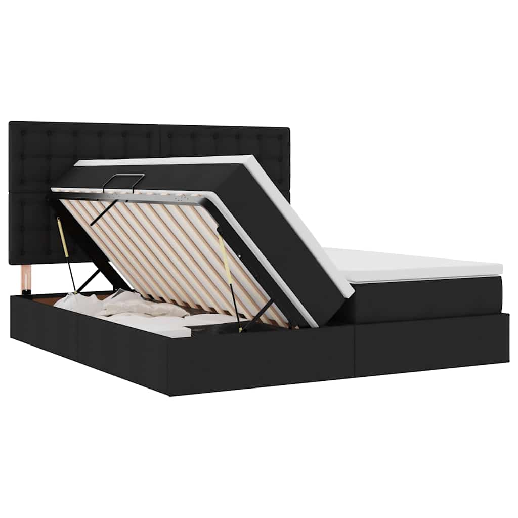 Κρεβάτι με φώτα λωρίδας LED Μαύρο 180 x 200 cm ύφασμα - Pakobazaar