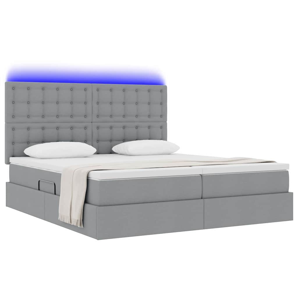 Κρεβάτι με φώτα λωρίδας LED Ανοιχτό γκρι 200 x 200 cm ύφασμα - Pakobazaar