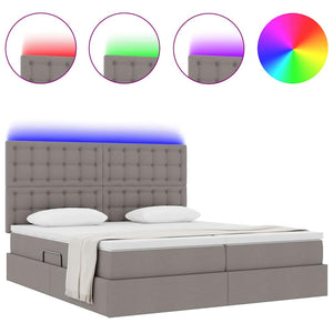 Κρεβάτι με φώτα λωρίδας LED Taupe 200 x 200 cm ύφασμα - Pakobazaar