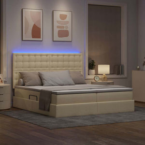 Κρεβάτι με φώτα λωρίδας LED Κρέμ 200 x 200 cm ύφασμα - Pakobazaar