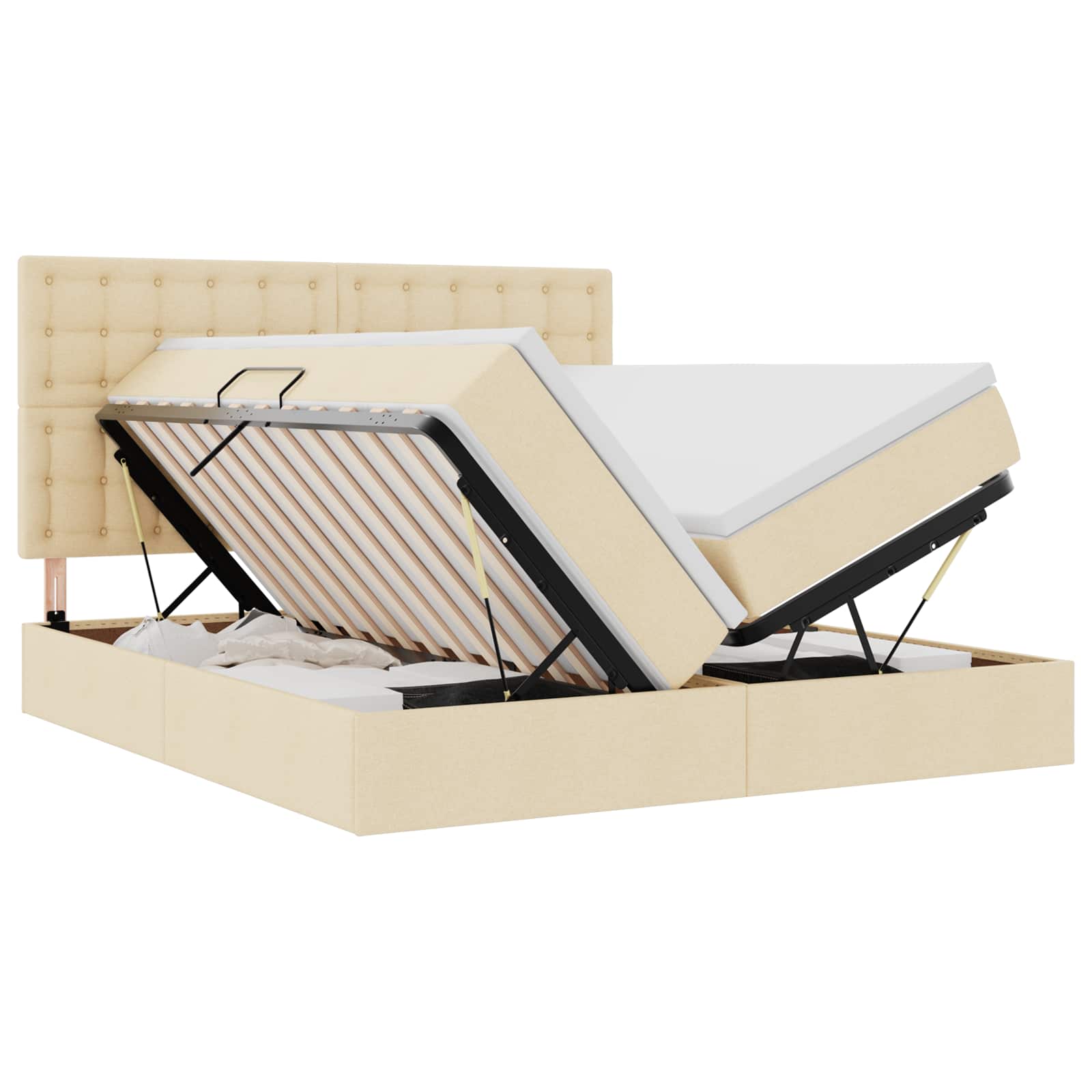 Κρεβάτι με φώτα λωρίδας LED Κρέμ 200 x 200 cm ύφασμα - Pakobazaar