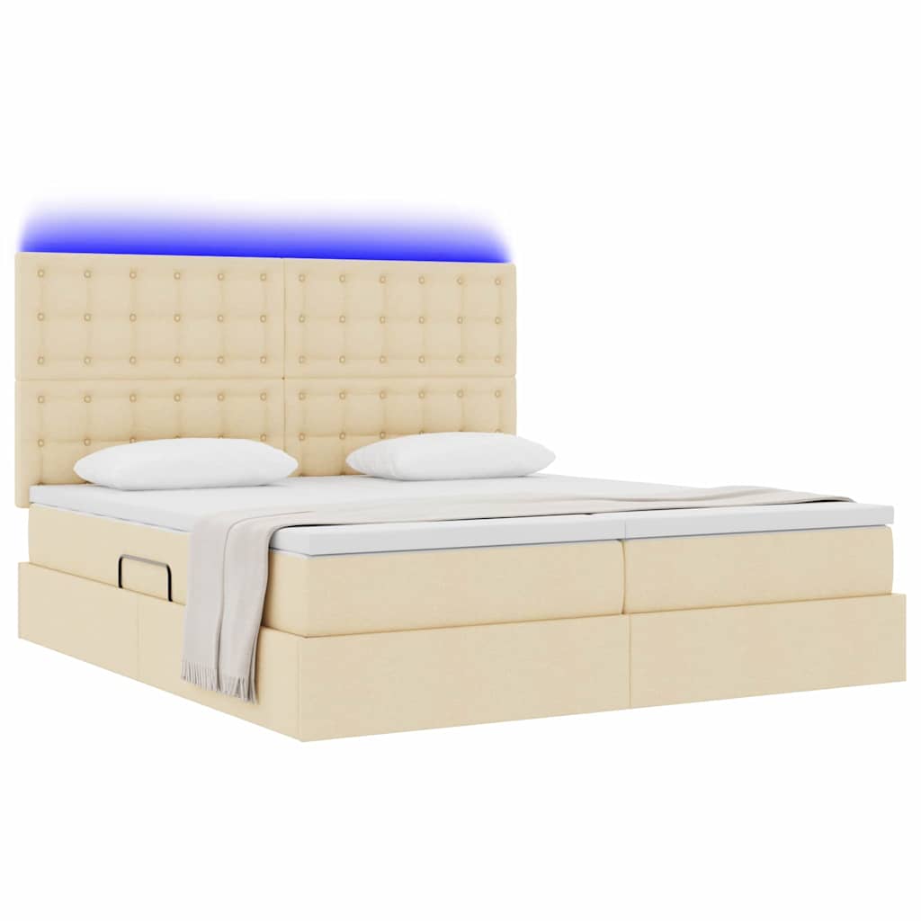 Κρεβάτι με φώτα λωρίδας LED Κρέμ 200 x 200 cm ύφασμα - Pakobazaar